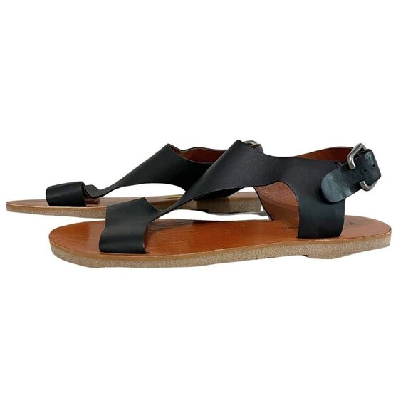 NWOT LUCKY BRAND DEVYN BLACK LEATHER T-STRAP SANDALS - 10 - Picture 1 of 9